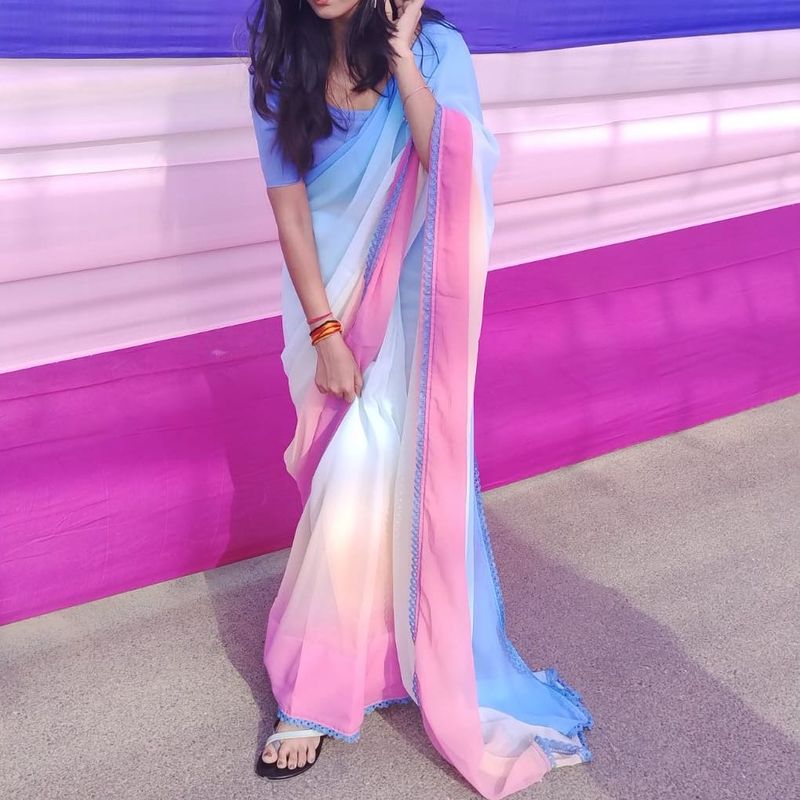 Pastel Ombre Saree With Stiched Blouse