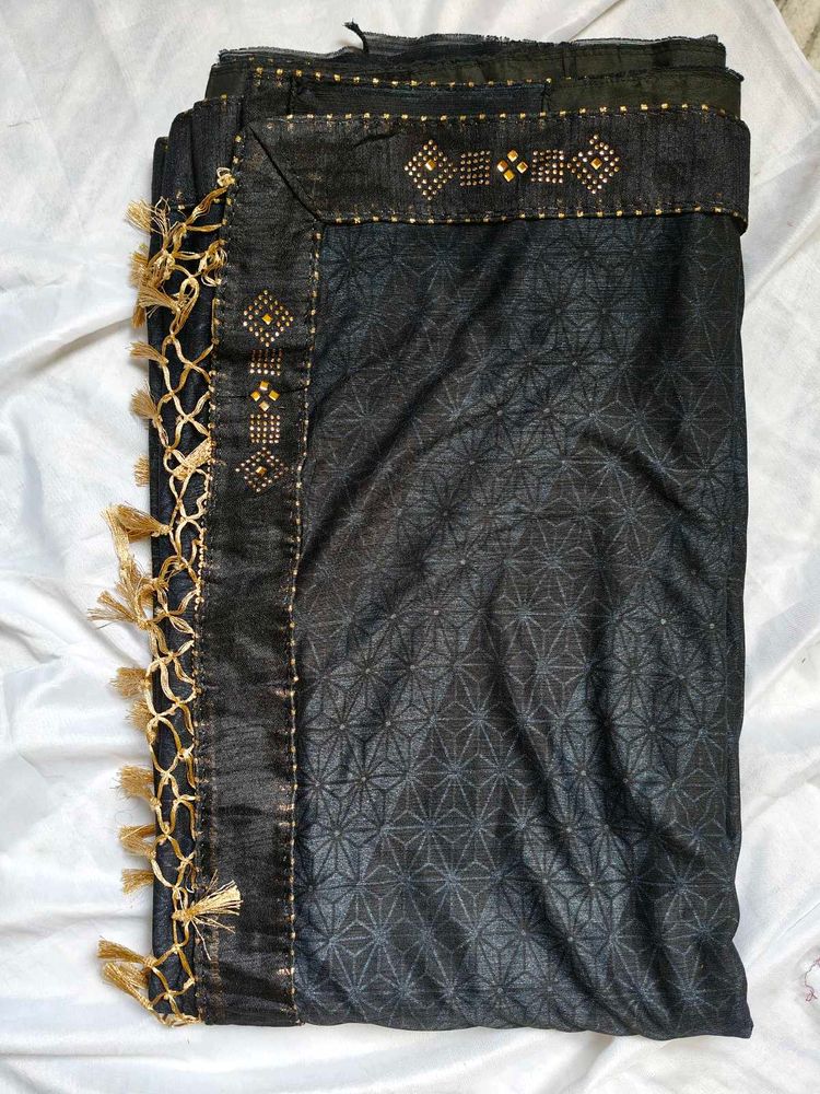 Black &amp; Gold Embellished Saree