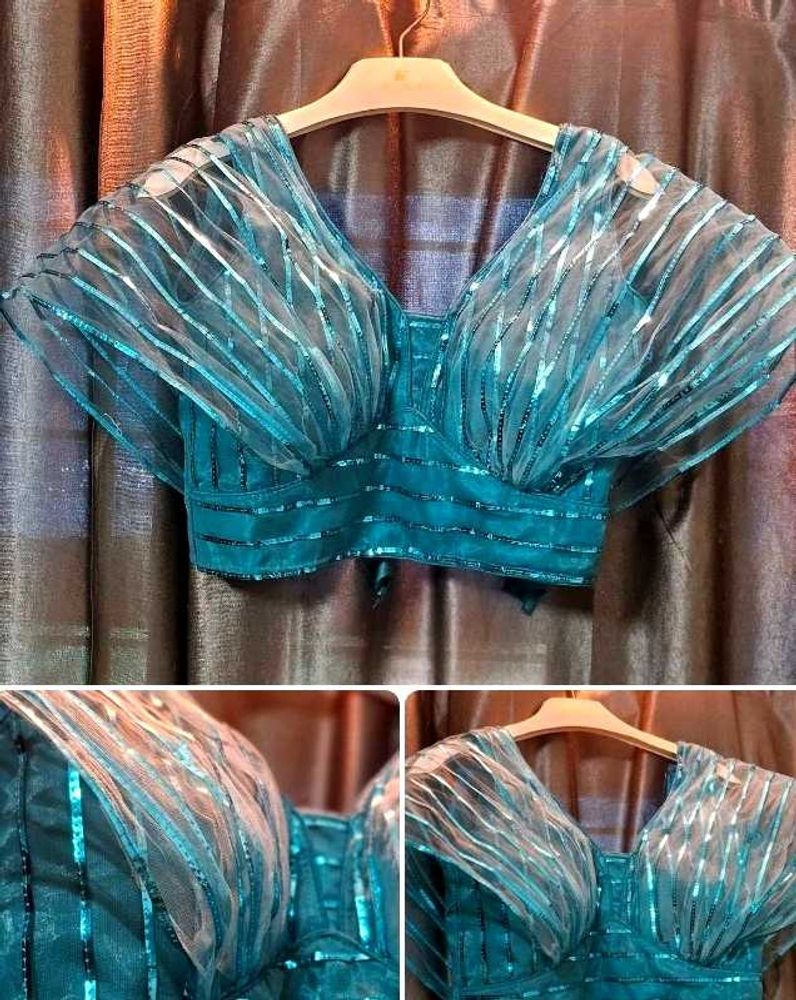 Teal Sequin Embellished Blouse Nd Saree