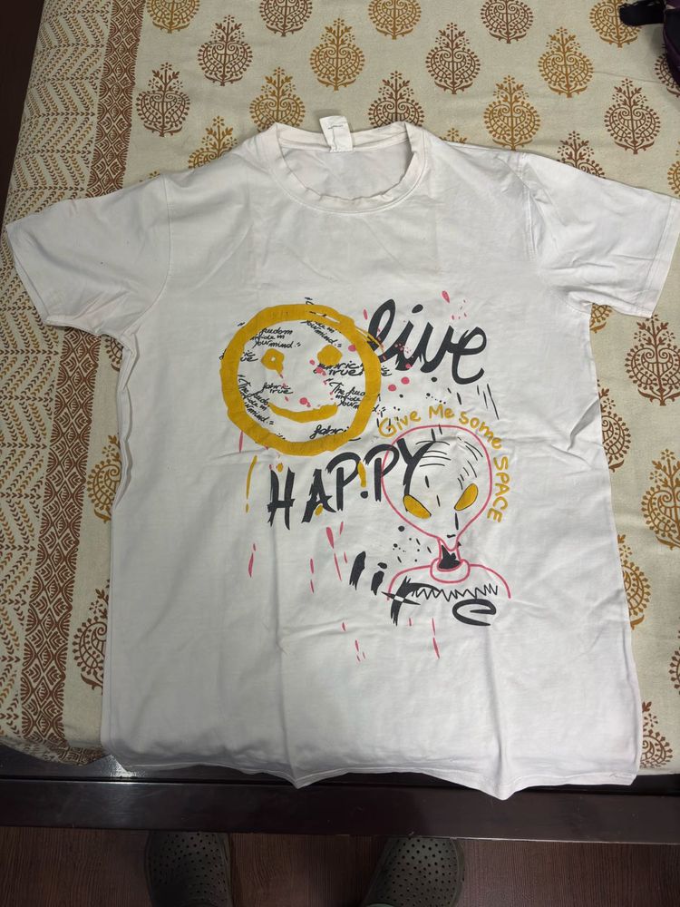 White Graphic Print Tee