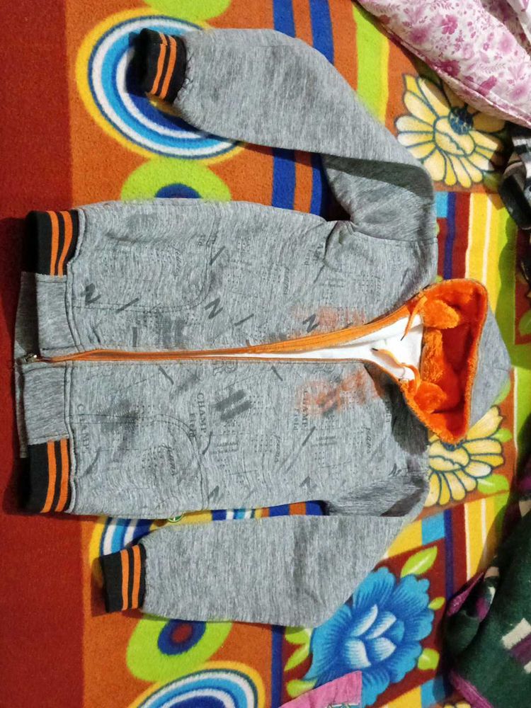 Grey Printed Zip-Up Jacket