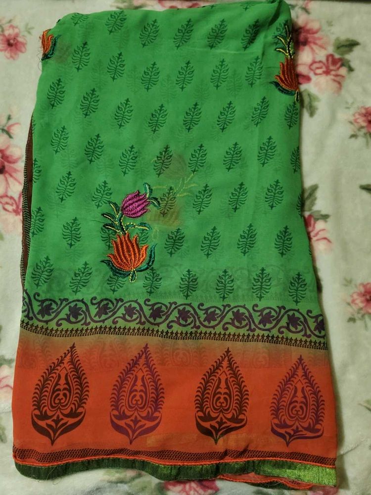 🔥 Sale 🔥 Green Printed Saree