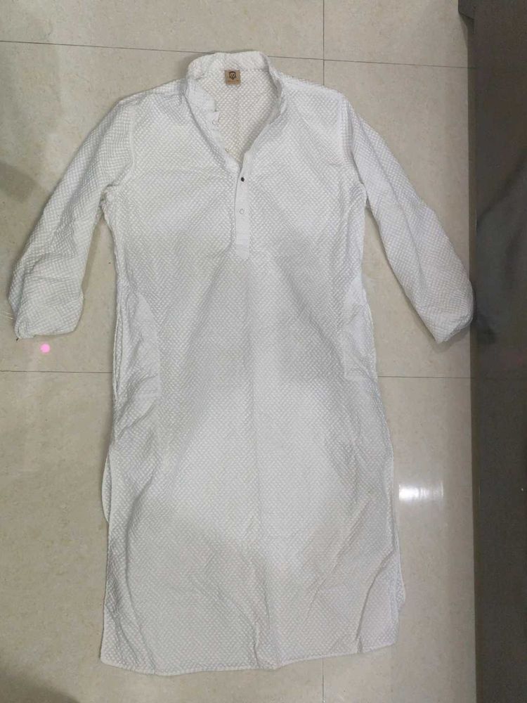 Manyavar White Cotton Kurta