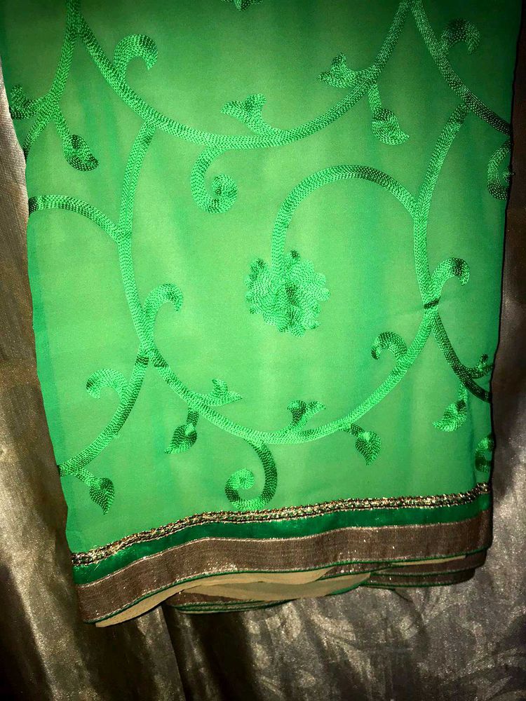 Elegant Green Embroidered Saree