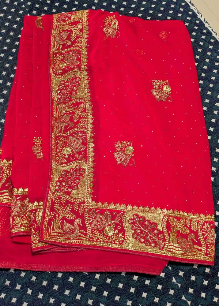 Red Embroidered Saree