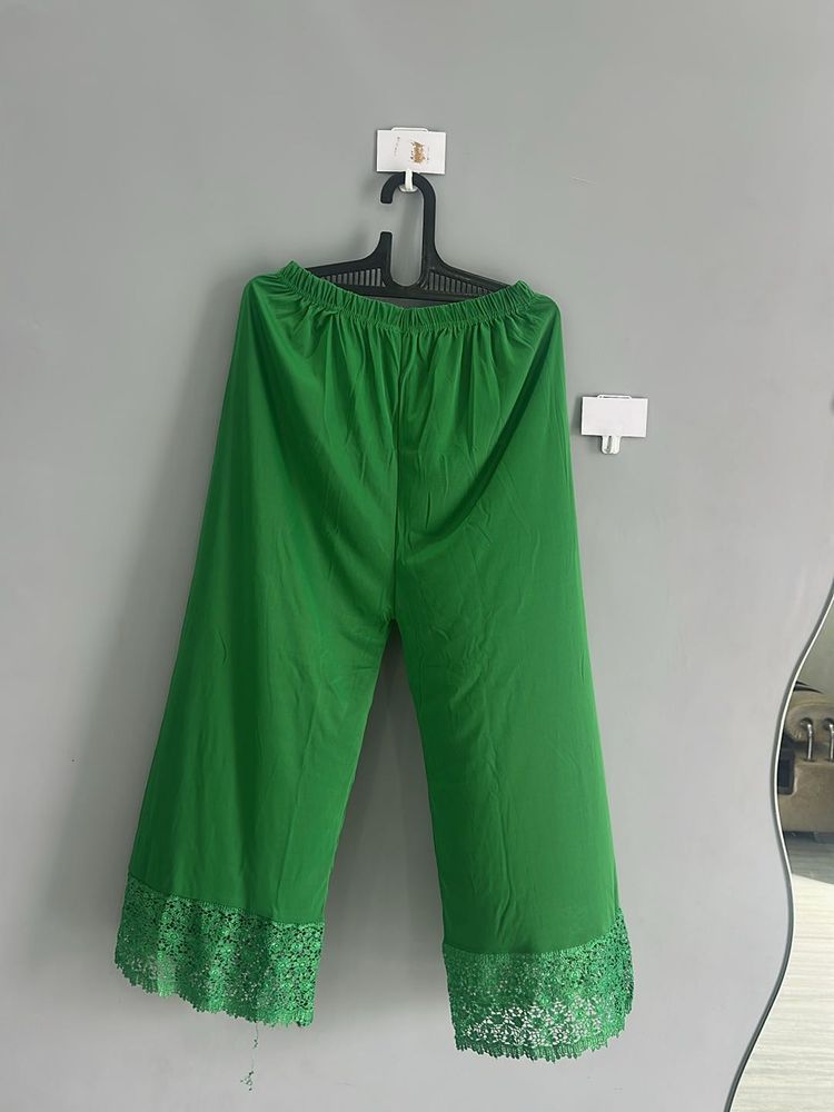 Green Lace Trim Palazzos (Upto xL, Stretchable)