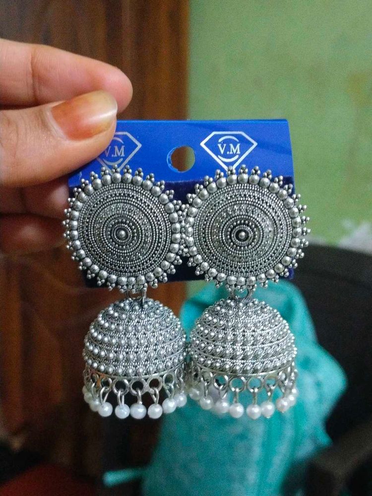 Silver Jhumka Earrings