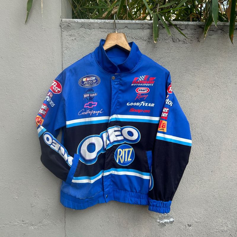Blue NASCAR-style racing jacket