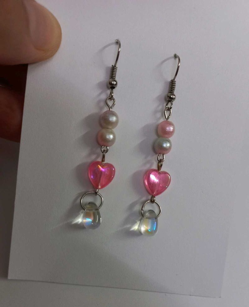 Stylish Handmade Beaded Earrings with Heart &amp; Drop