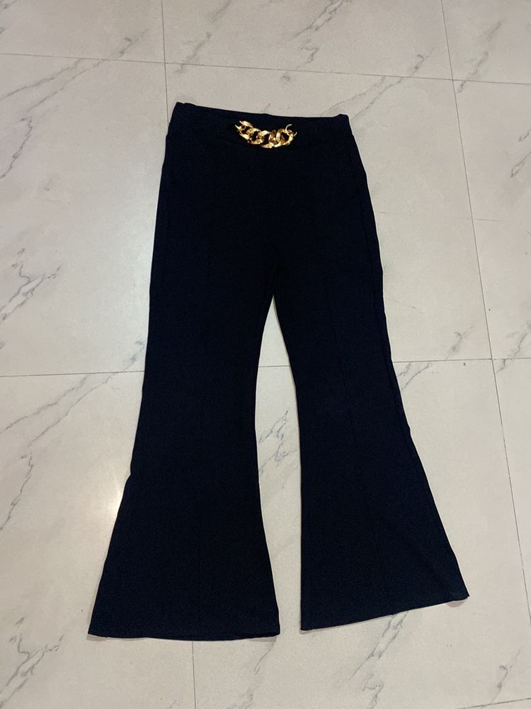 Black Flare Pants with Gold Chain