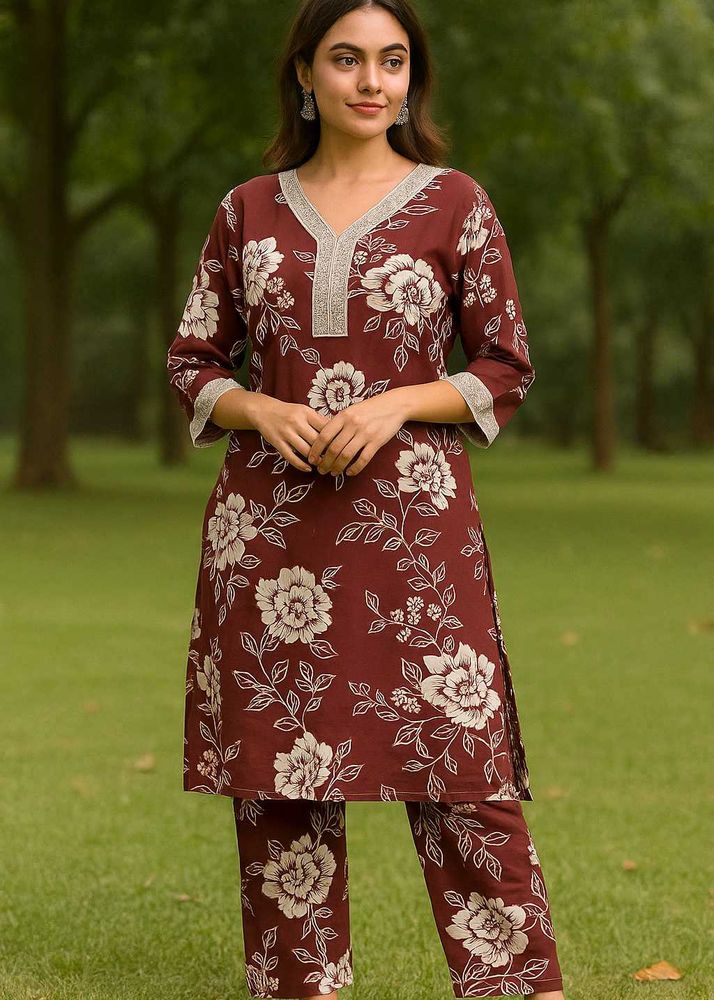 Floral Maroon Cordset Set Xxl