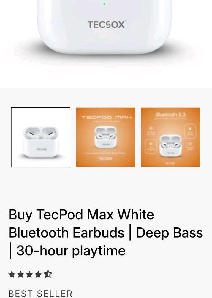 TecSox TecPod Max White Bluetooth Earbuds