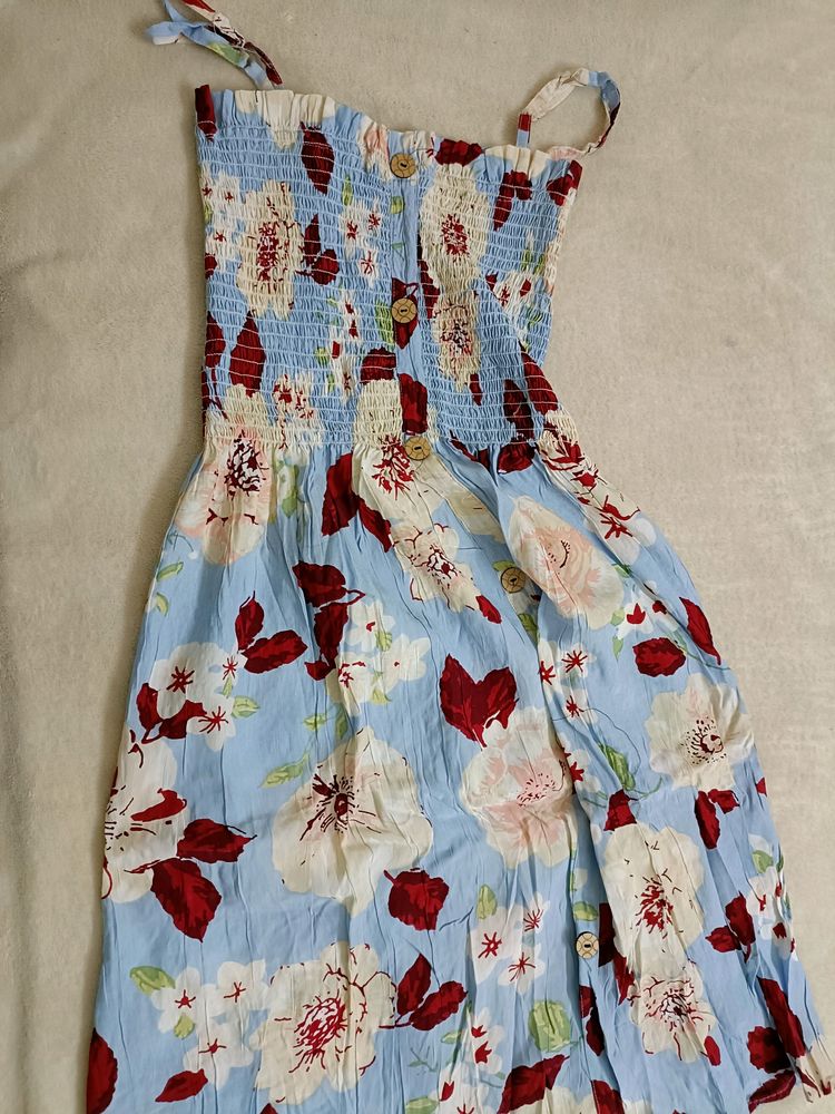 Beautiful Cotton Fabric Knee Length Frock .. Sleeveless....With Beautiful Print ..😍✨