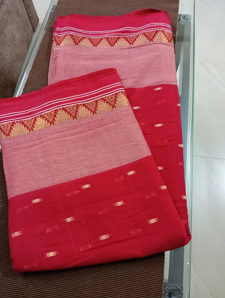 Red bengal taant pure cotton saree for daily Use