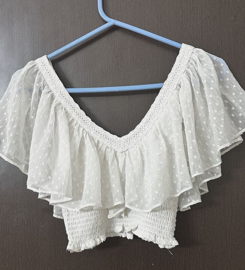 White Ruffle Crop Top