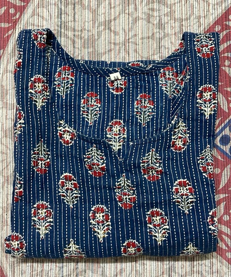 Blue Printed Short Kurti For Women