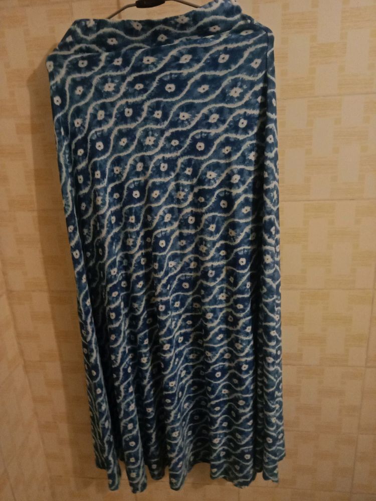 Blue &amp; White Patterned Maxi Skirt