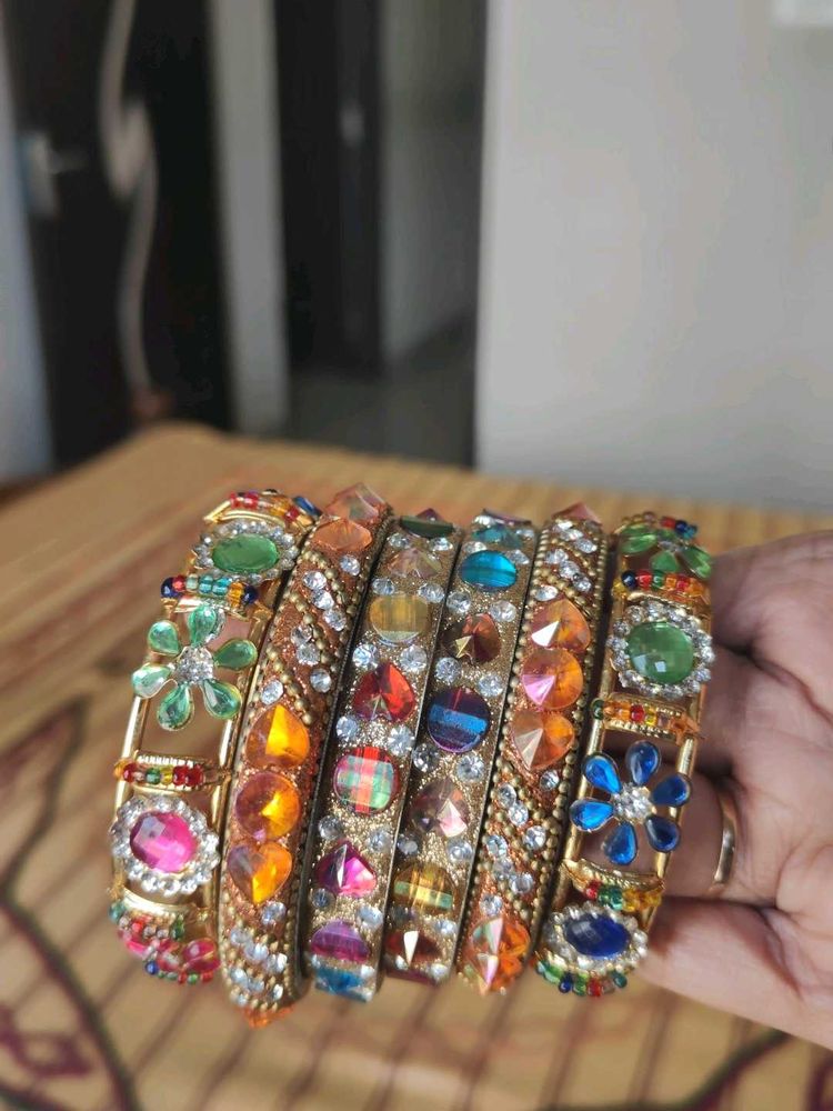 Colorful Stone Bangles (Set of 7)