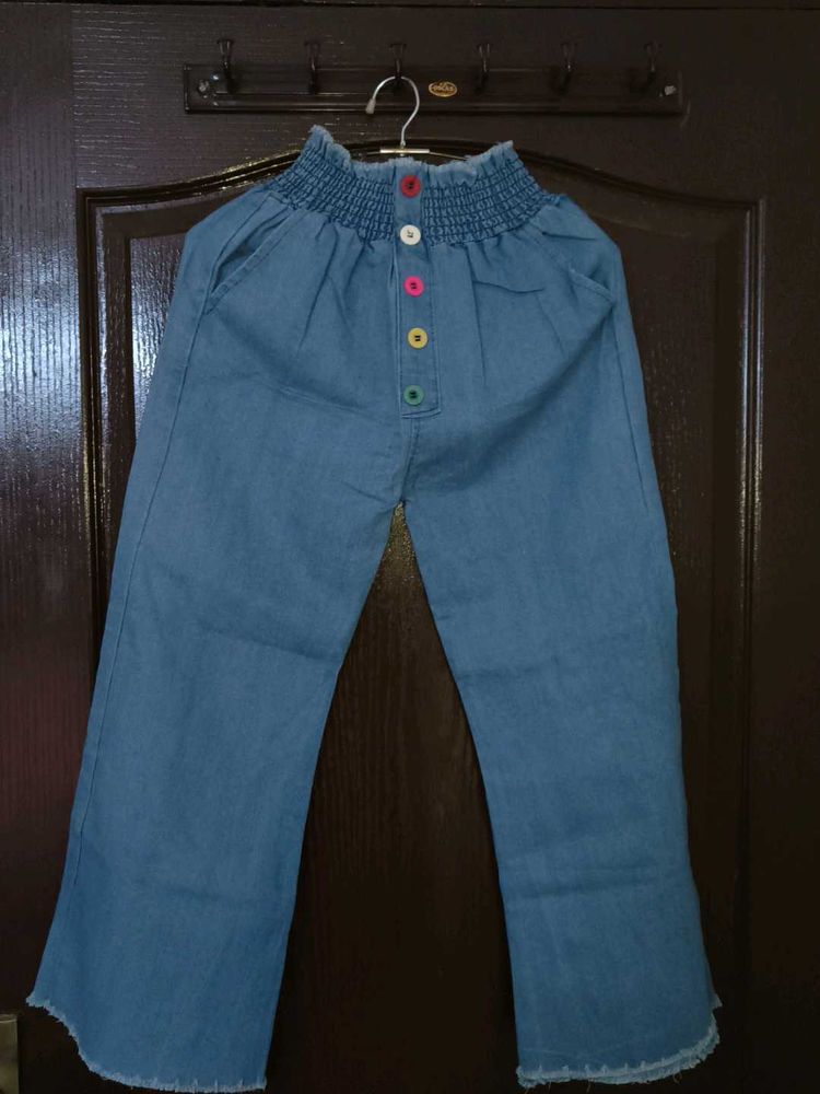Denim Wide Leg Pants Waist Size 26(Stretchable)