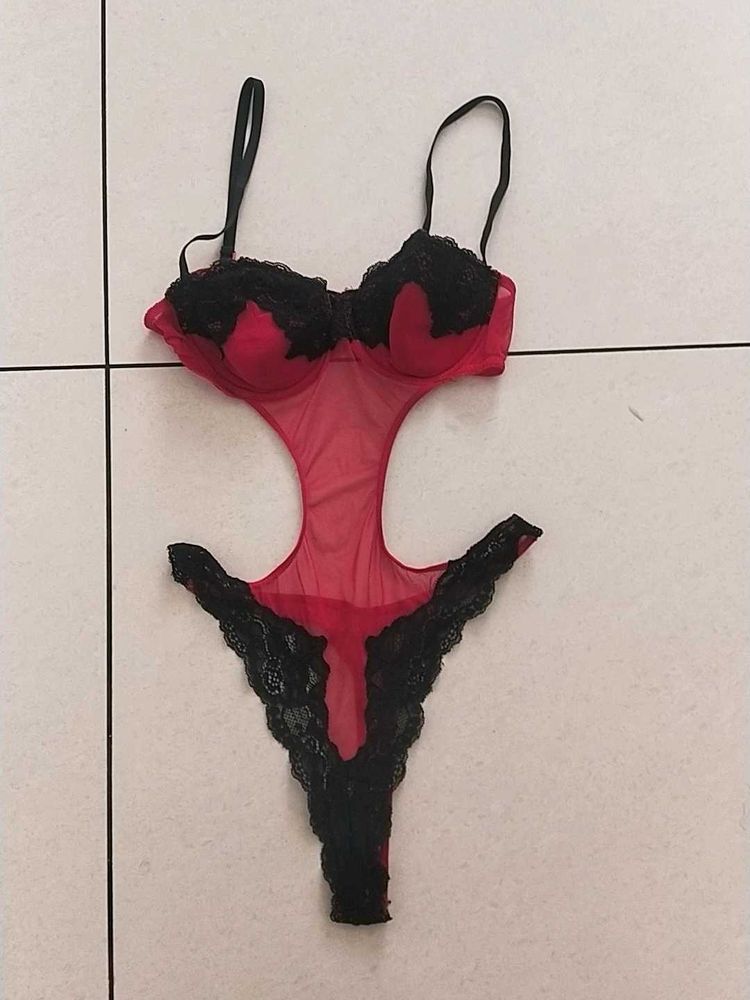 L Red &amp; Black Teddy Lingerie