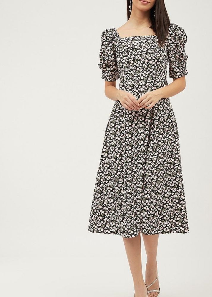 Black Floral A-line Dress