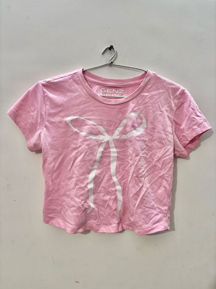 Cute Pink Bow Crop Top