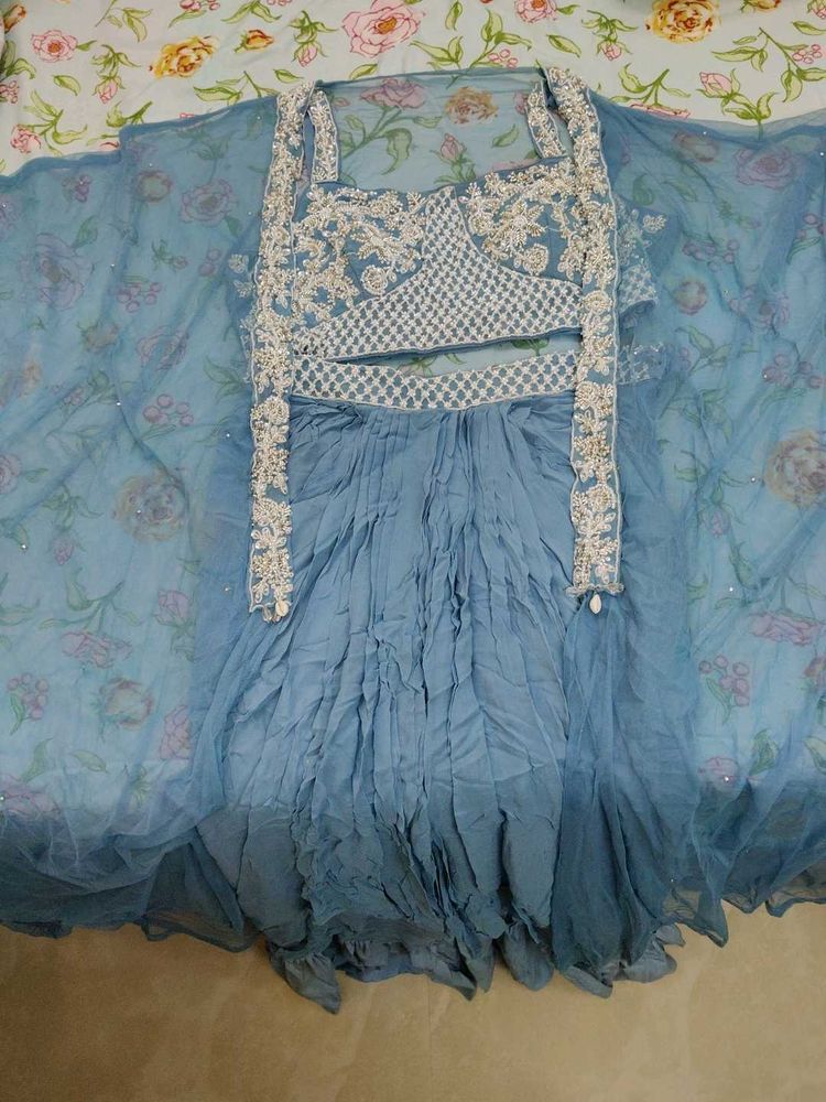 hand work crop top with shrug and dupatta