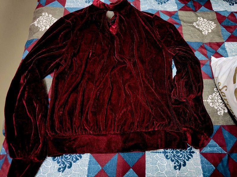 Burgundy Velvet Mock Neck Top
