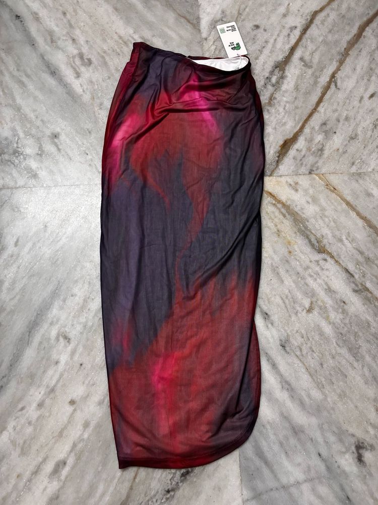 Red &amp; Black Abstract Print Maxi Skirt