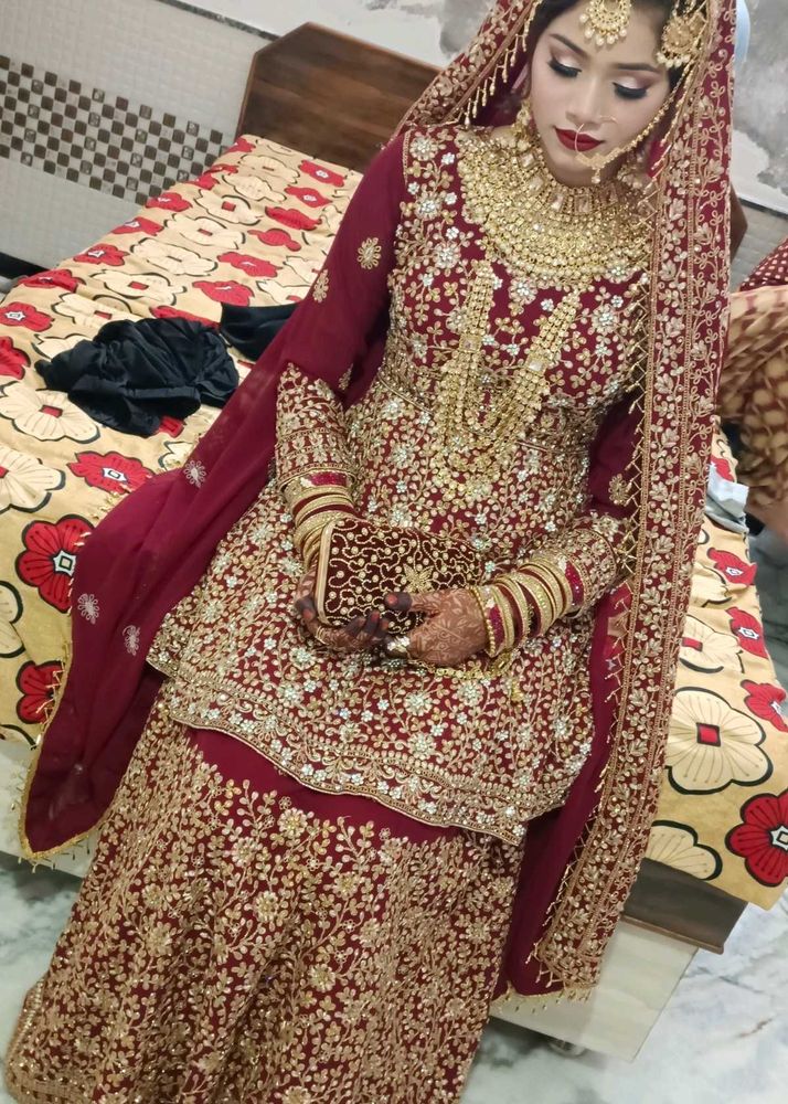 Stunning Maroon &amp; Gold Bridal Lehenga