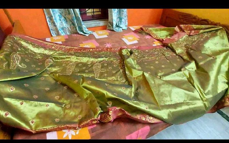 Olive Green Embroidery Work Saree