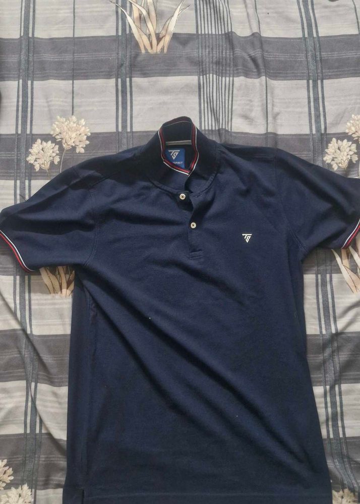 Teamspirit Navy Polo Shirt with Striped Trim