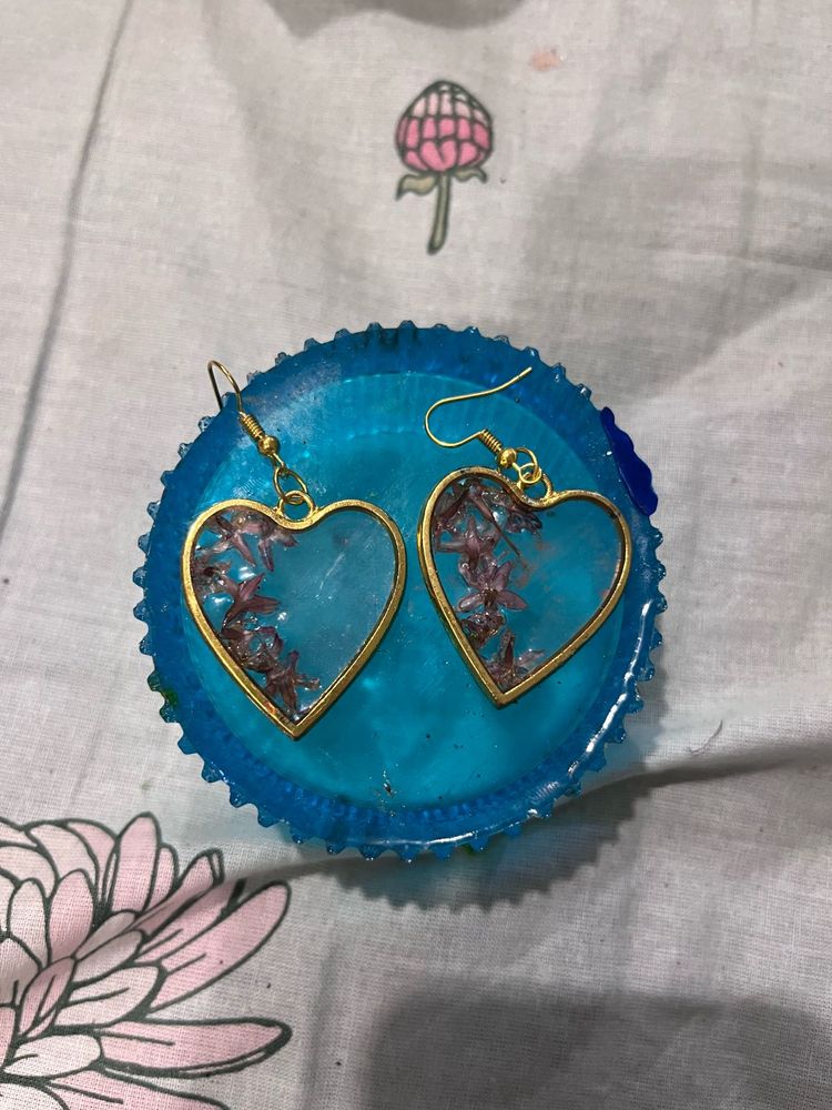 Resin Heart Floral Earrings