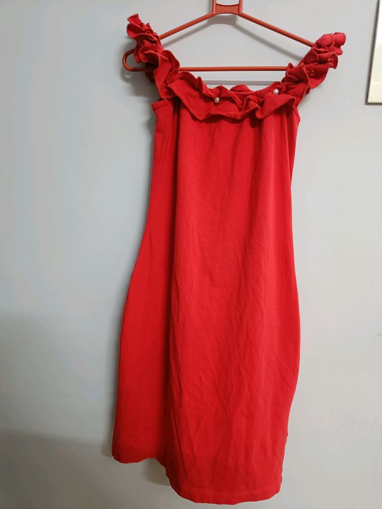 A Red Bodycon Off shoulder Dress