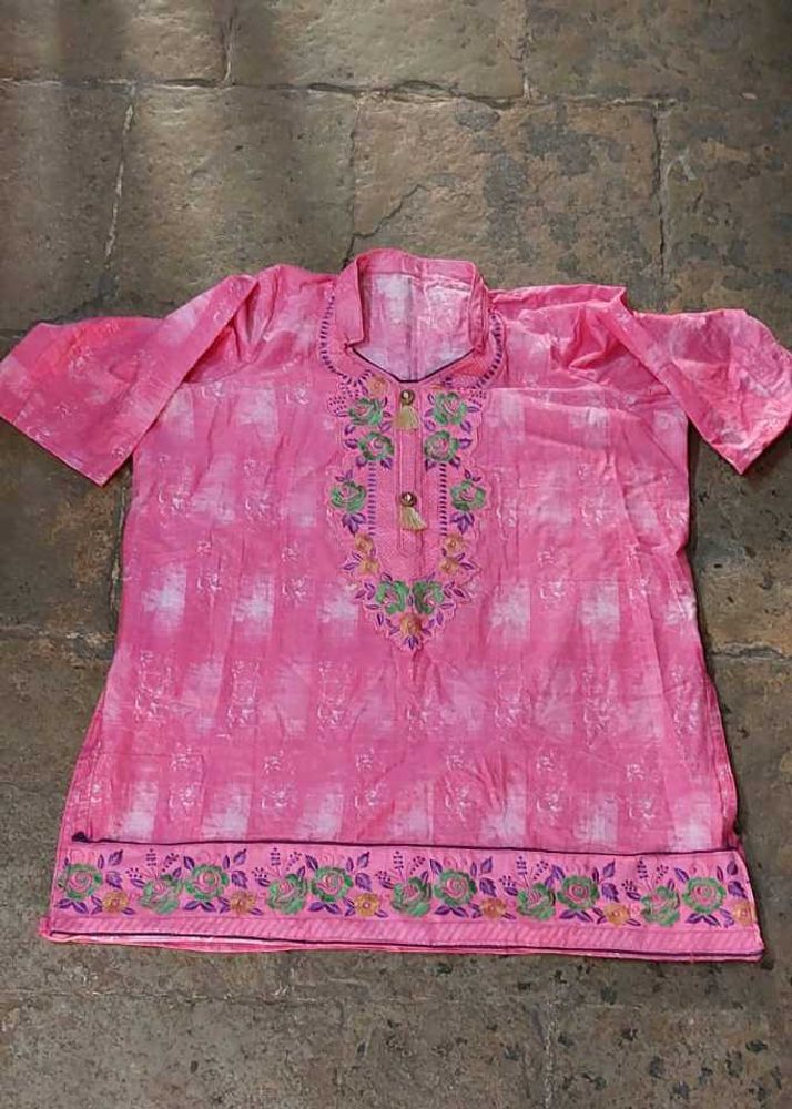 Pink Heavy Embroidery Short Kurta