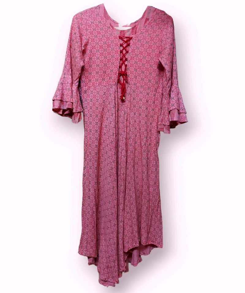 Pink Color Long Kurta With Ghera