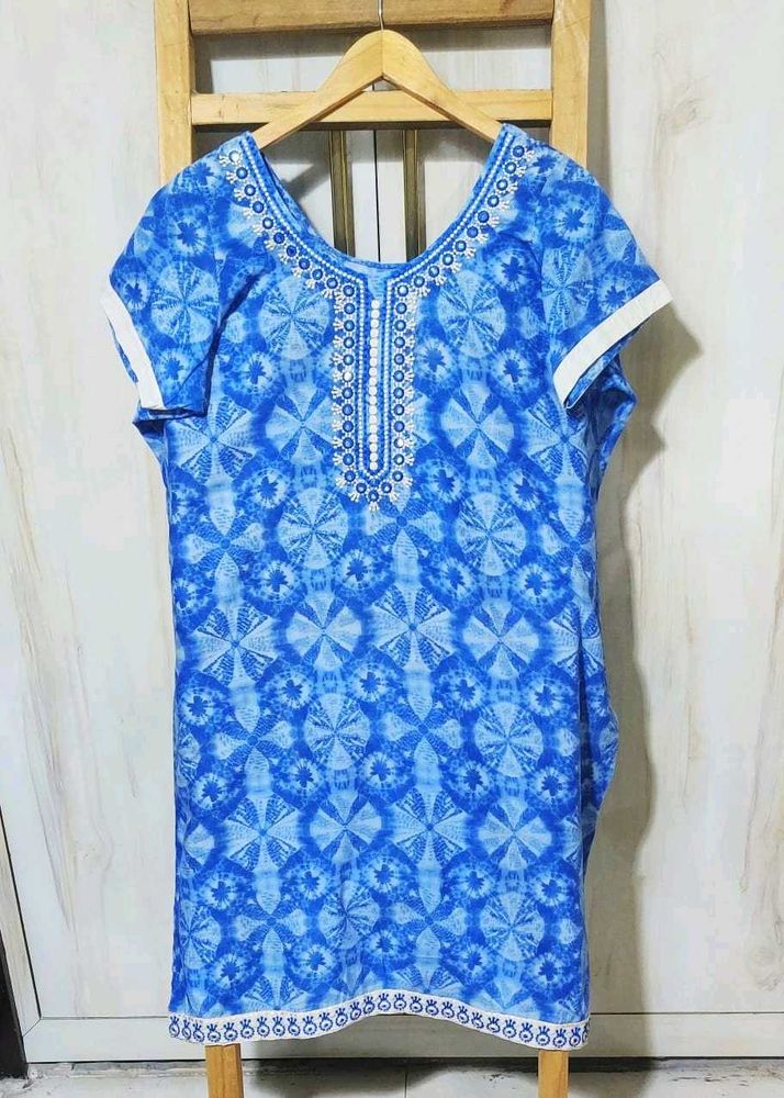 Blue Printed Cotton Kurta size-46-48