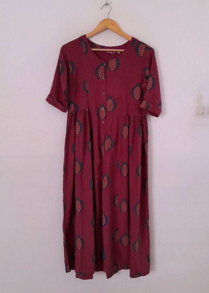 Burgundy Printed Kurta