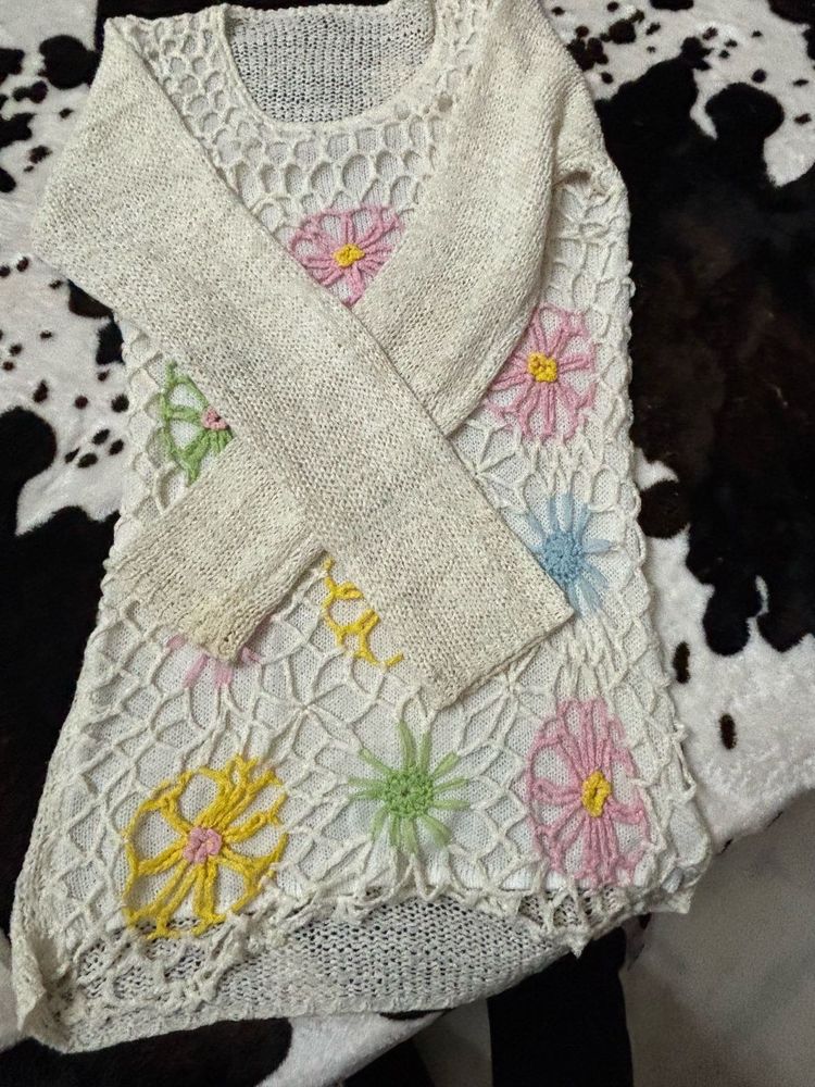 Floral Crochet Knit Sweater