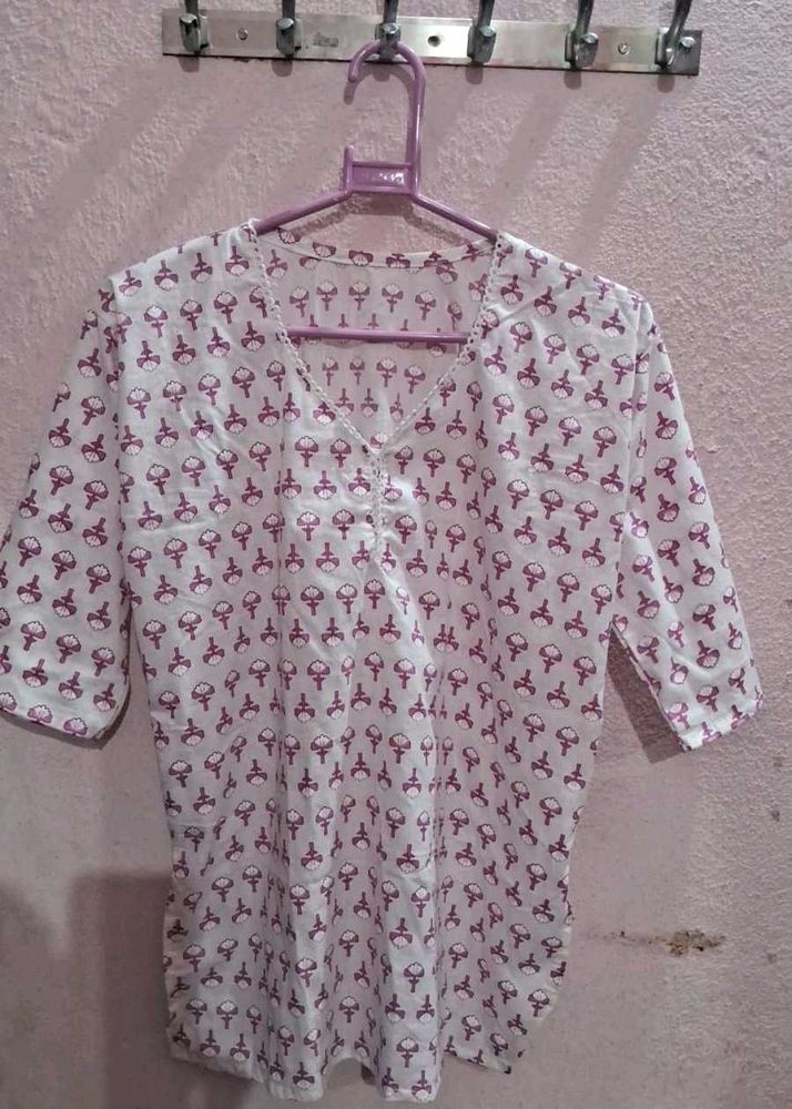 White Printed Top