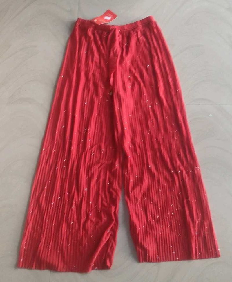 Red Pleated Palazzo Pants