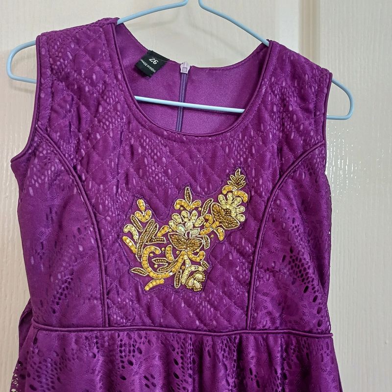 Festive Purple Ethnic Party Gown for 6-8 Yr Girls