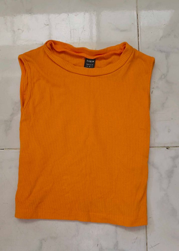 Shein Orange Ribbed Sleeveless Top