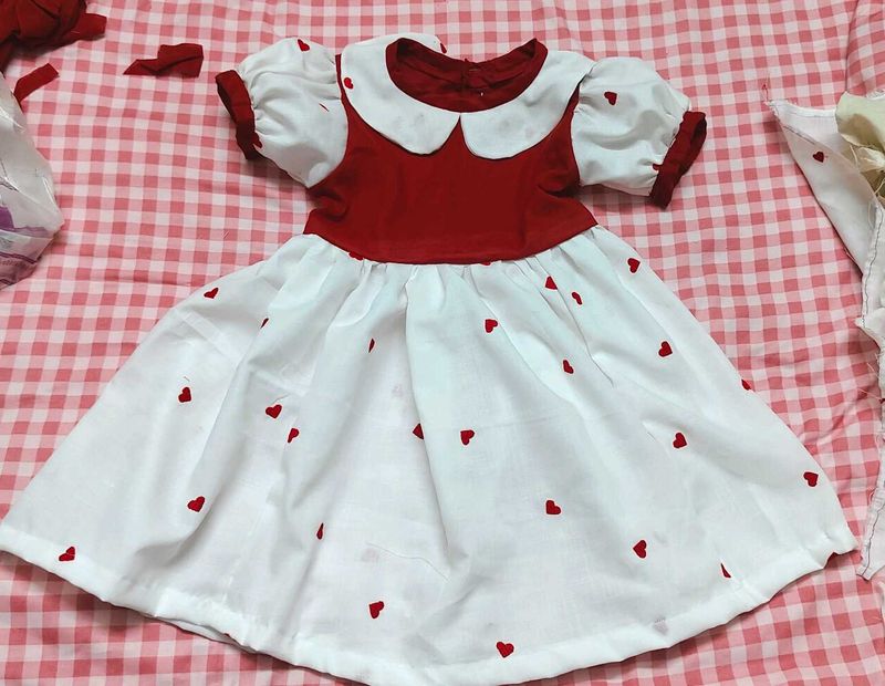 Cute Heart Print Baby Dress (Waist 24&#34;)