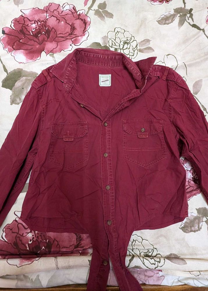 Maroon Tie-Waist Top