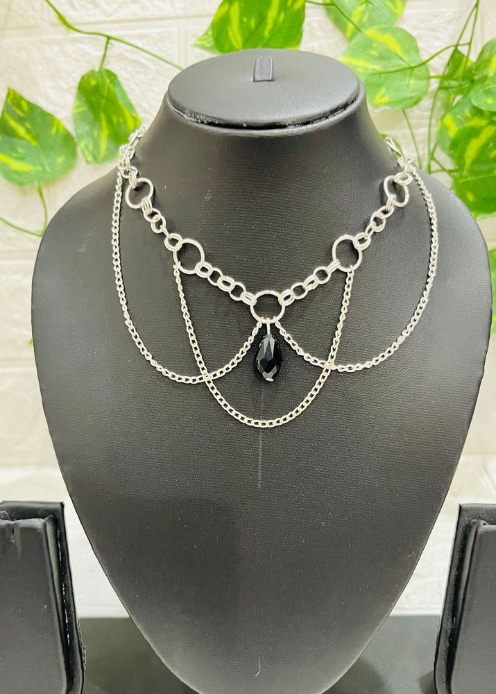 Black Drop Charm Necklace