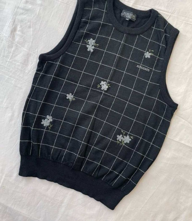 Floral Checkered Sweater Vest