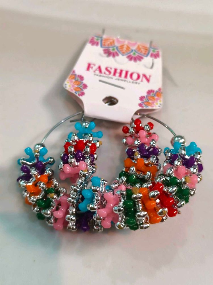 Colorful Beaded Hoop Earrings