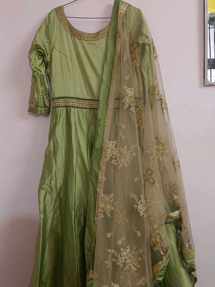 Green &amp; Gold Anarkali Suit