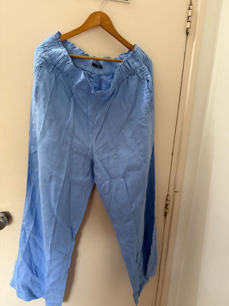 Light Blue Linen Wide Leg Pants